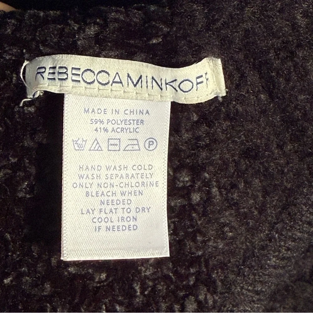 Rebecca Minkoff Blocked Yarn Muffler Cozy black scarf tonal patterns 11”x80”